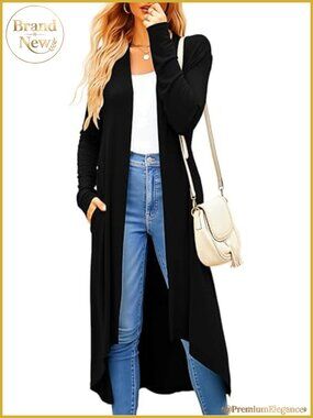 Lightweight Long Cardigan Duster with Pockets High Low Hem S-XXL